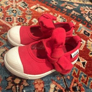 Chus Baby Red Canvas Bow Mary Jane Walkers